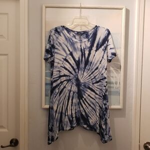 Cable & Gauge  Blue White Tie Dye Top Sz M Women's Soft Viscose & Spandex